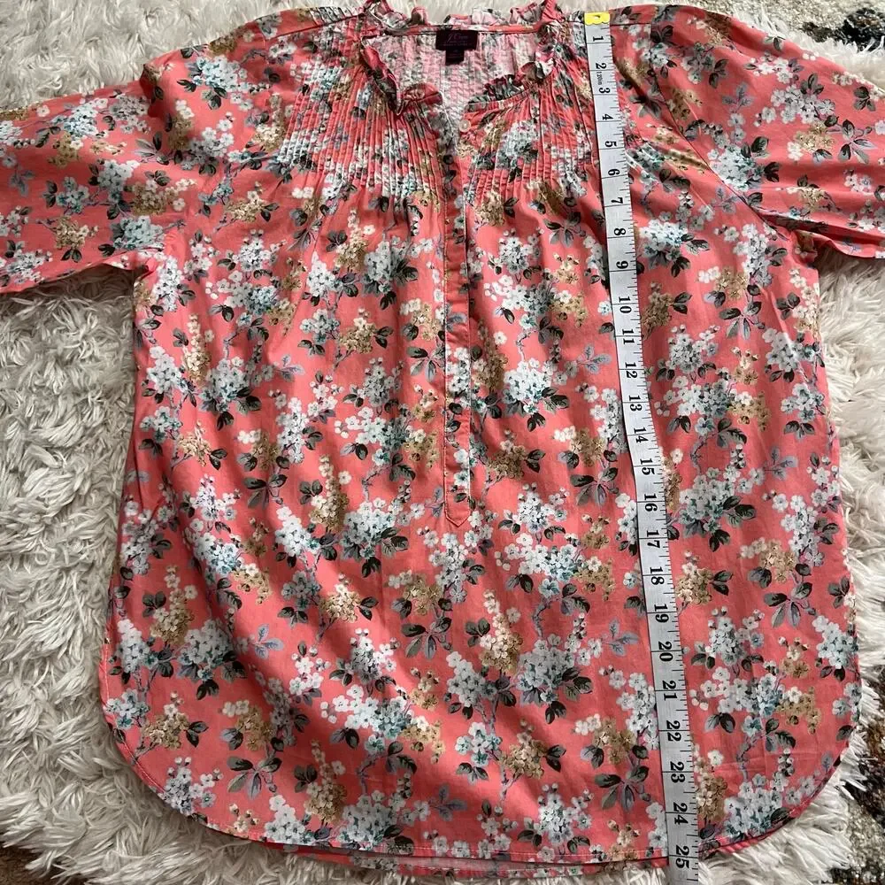 J.Crew Liberty Fabric Coral Josephine Floral Ruffle Popover Shirt Size 4